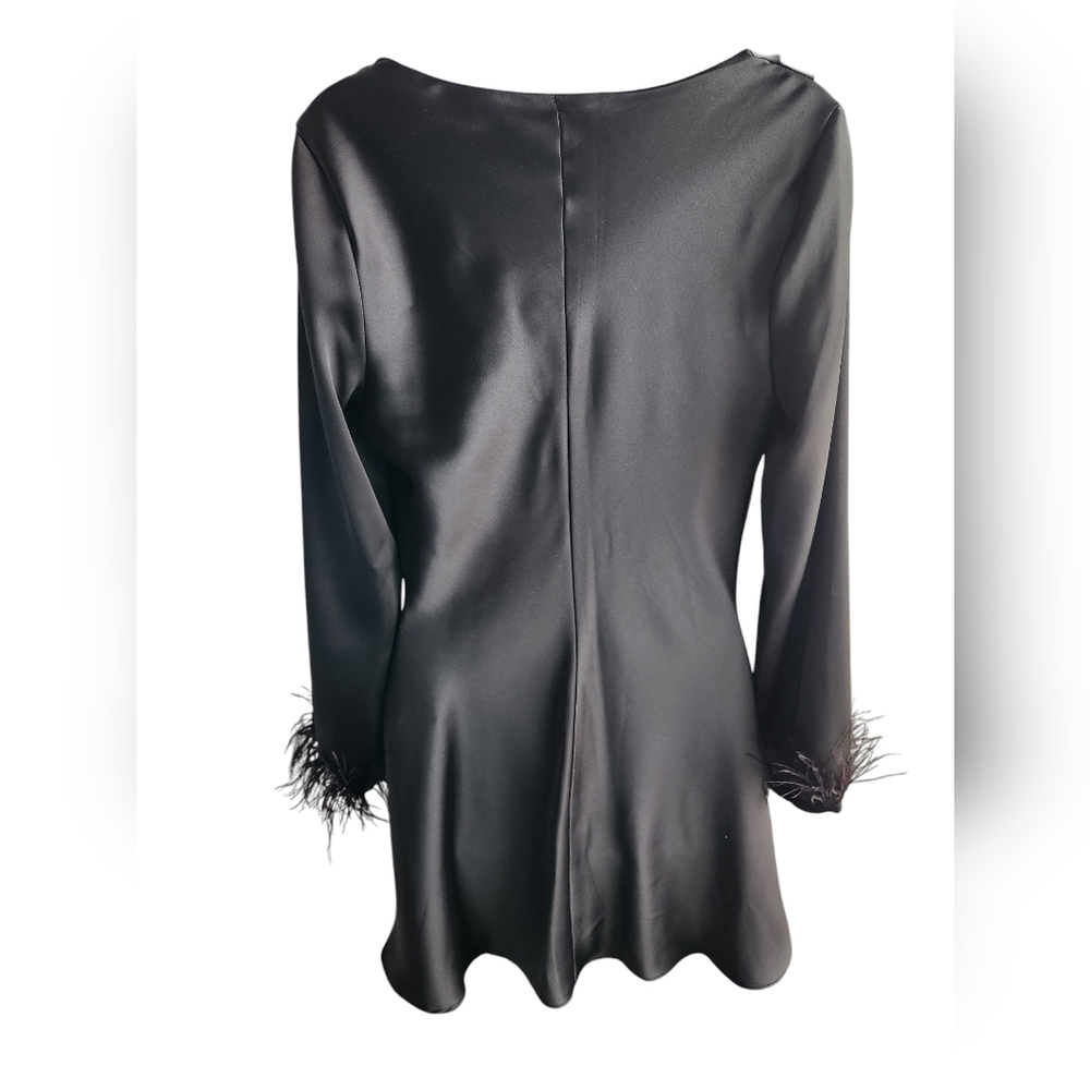 NWT Zara Black Satin Effect Feather Detail Mini Dress Size M - Picture 3 of 4